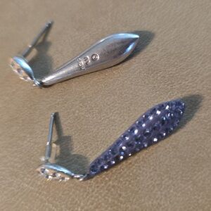 925 & Au Gold Tanzanite Swarovski Crystal Earrings Purple Blue Hue